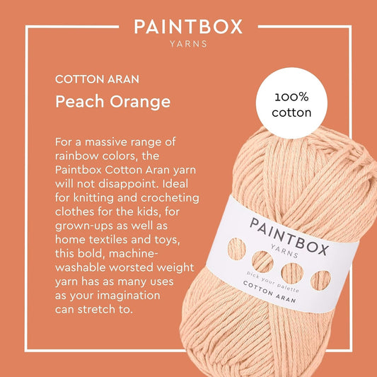 Paintbox Yarns 100% Cotton Aran Yarn 1.76oz (50g), 93 Yards (85m) - Peach Orange Worsted Wool for Crochet, Knitting - Soft, Lightweight for Sweater, Clothes