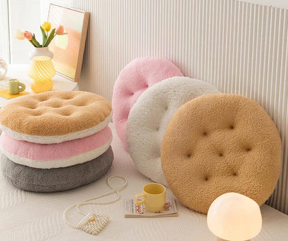 Comfortable Square and Round Artificial Lambswool Chair Pads,Soft Fluffy Chair Seat Cushion Plush Cushions Seat Pad for Home Office Meditation (17 inch(45cm), Round-Pink&White)