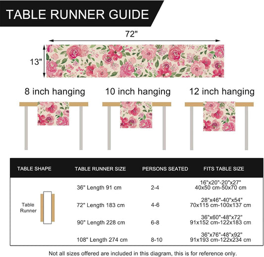 Seliem Spring Summer Watercolor Flower Table Runner, Pink Peony Floral Kitchen Dining Table Decor, Seasonal Burlap Home Decoration Indoor Outdoor Party Supply 13 x 72 Inches