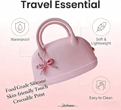 Silicone Makeup Handbag Portable Cosmetic Organizer - Waterproof & Easy to Clean, Travel & Home Storage for Women & Girls - Light Pink
