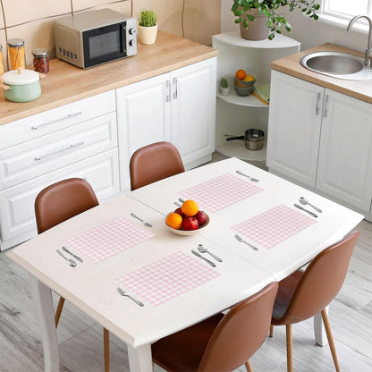 Feelyou Pink White Checked Plaid Placemats Set of 4 12x18 Inch Geometric Grid Table Mats for Kitchen Dining Seasonal Buffalo Place Mat for Dinner Table Indoor Outdoor Non-Slip Easy to Clean Washable
