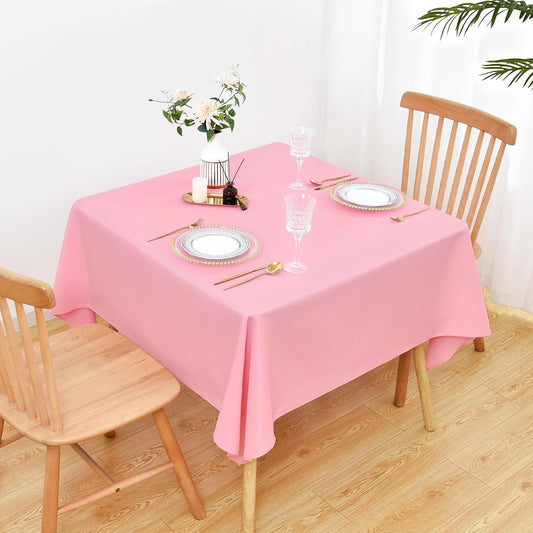 Wolkemer 2 Pack 72x72 Inch Square Tablecloth, Washable and Reusable Polyester Fabric Overlay Table Cloth, Solid Pink Table Cover for Dining, Wedding, Holiday Party Banquet Tabletop Decoration