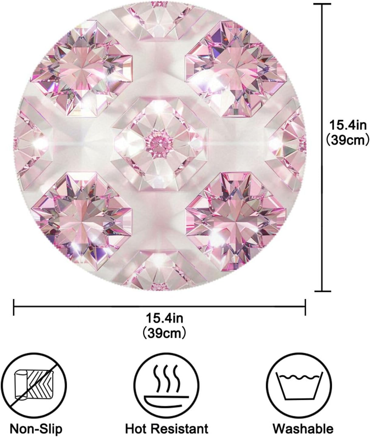 Fake Luxury Peach Transparent Crystal Pattern Round Placement Vinyl Reversible placemats manteles para mesa de comedor 15.4x15.4in Set of 6