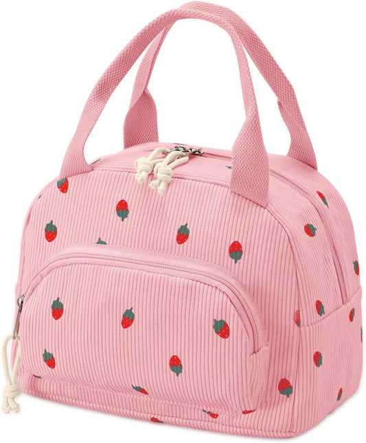 Lunch Bag Women Lunch Box for Women Adult Cute Insulated Lunch Bag Small Cooler Lunch Tote Bags for Work Picnic Travel (Pink-Strawberry)