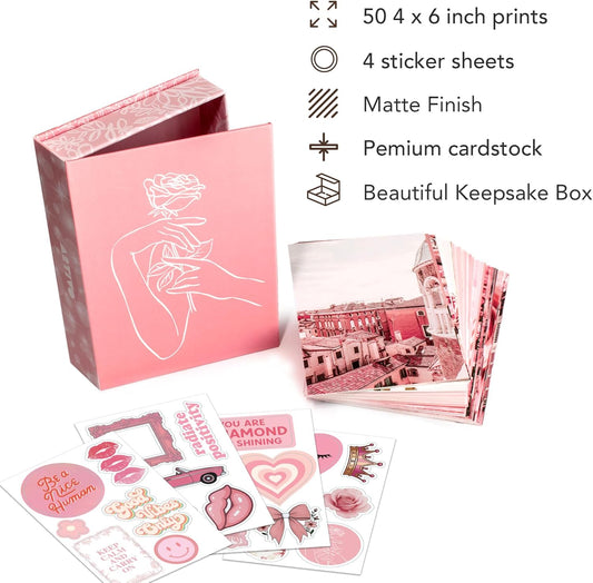 Artivo Pink Wall Collage Kit Aesthetic Pictures 50 Set 4x6, Light Pastel Pink Wall Decor for Teen Girls and Kids, Cute Bedroom Decor, Aesthetic Dorm Decor, Pretty Wall Decor Prints