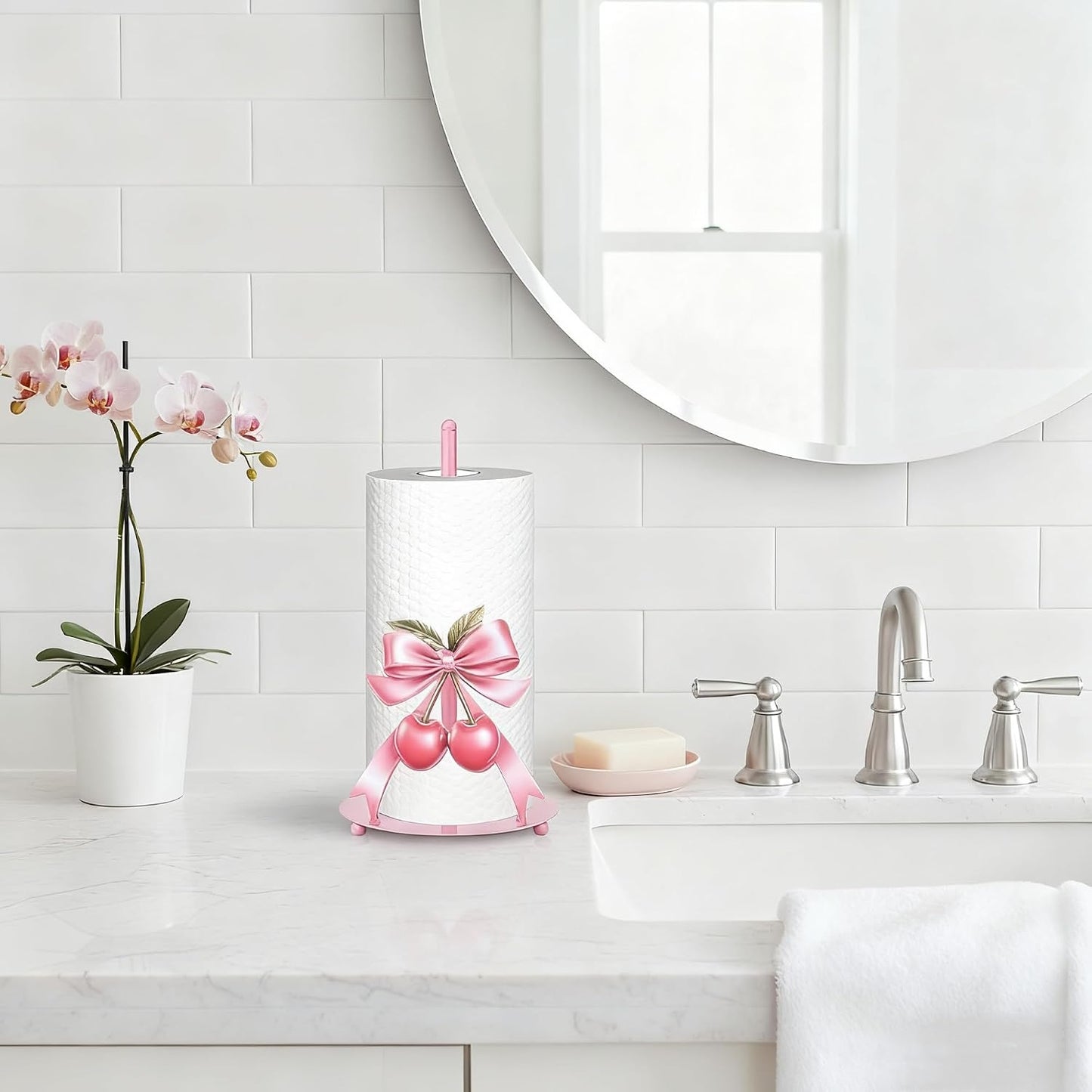 FOFOWHAT 1 Pcs Pink Napkin Holder Coquette Style Paper Towel Stand Adorable Pink Bow Metal Holder for Kitchen and Bathroom, Cute Home Valentines Gift for Women