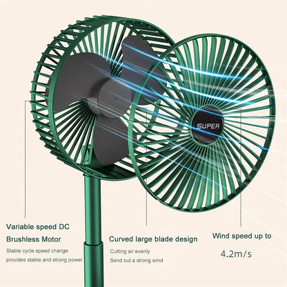 Telescopic Folding Fan - 2024 New Portable USB Rechargeable Collapsible Desk Fan for Travel, Silent Stand up Fan Wireless Folding Oscillating Compact Floor Standing Fans for Dorm ＆ Bedroom (PINK)
