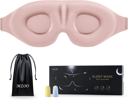 MZOO Luxury Sleep Eye Mask for Side Sleeper Men Women, Zero Eye Pressure 3D Sleeping Mask, Light Blocking Patented Design Night Blindfold, Soft Eye Shade Cover for Travel, Pink
