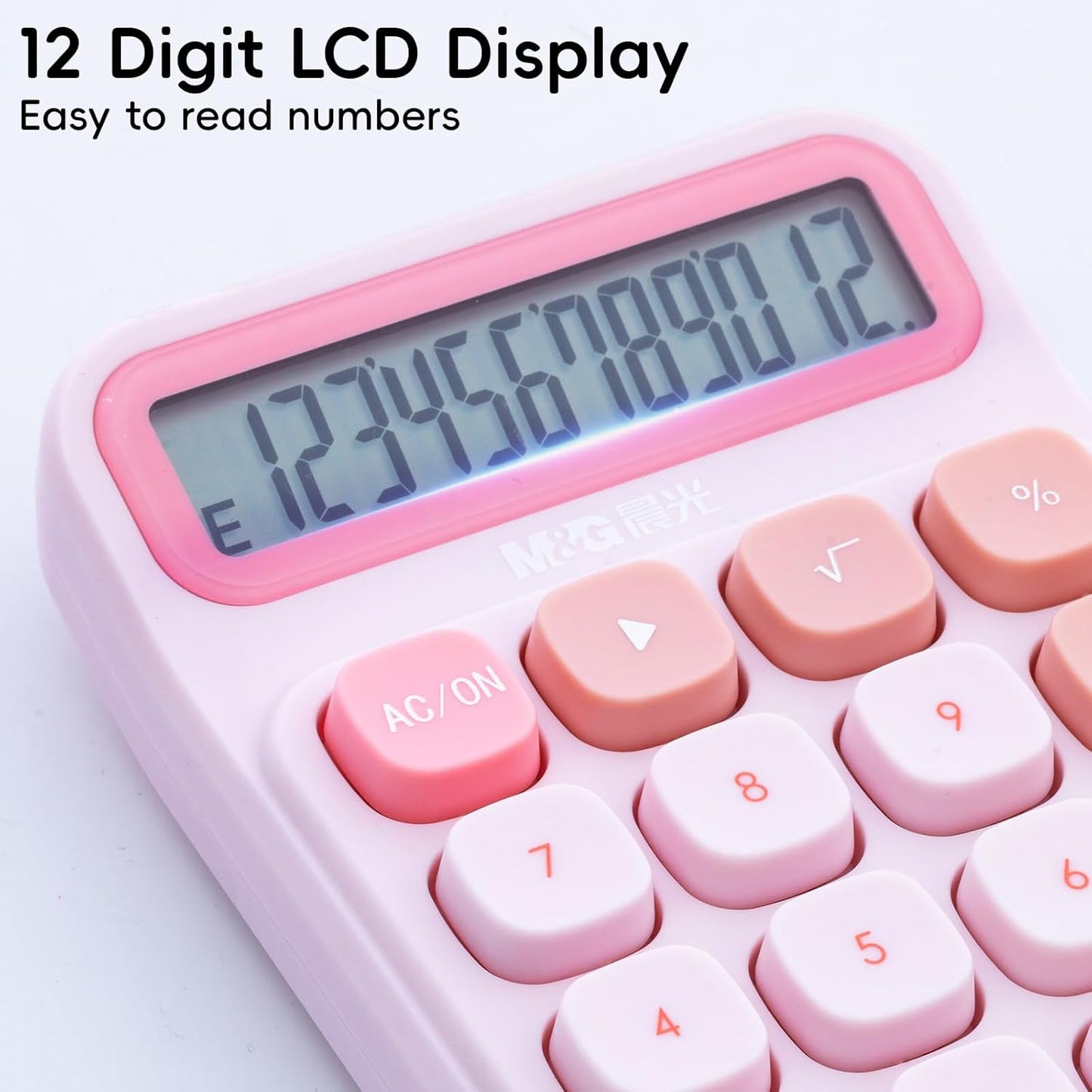 M&G Mechanical Switch Calculator, 12 Digits, Large LCD Display and Big Buttons, Cute Pink Desktop Calculator for Office, Home, School (Battery Included)