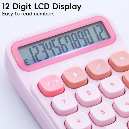 M&G Mechanical Switch Calculator, 12 Digits, Large LCD Display and Big Buttons, Cute Pink Desktop Calculator for Office, Home, School (Battery Included)