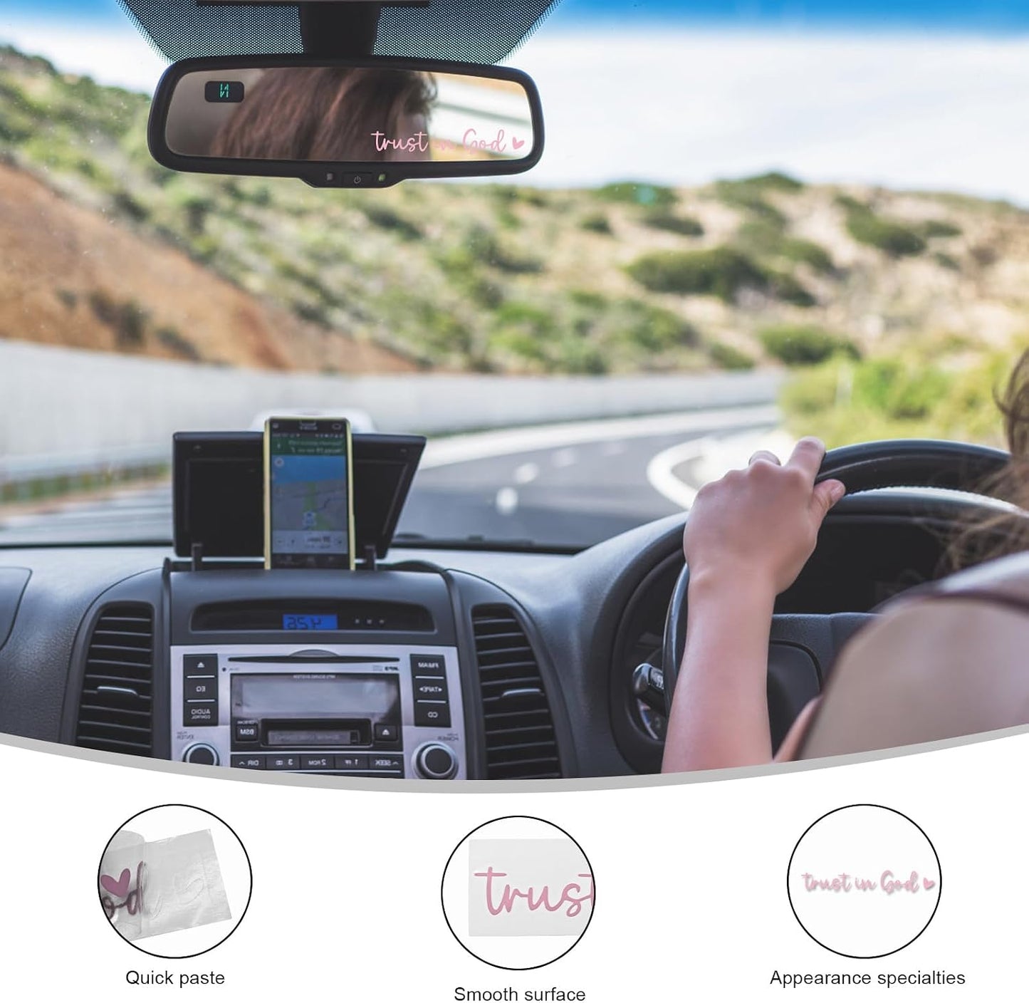DXNQ 2 PCS Trust in God Rearview Mirror Decals, Automotive Vinyl Rear View Mirror Decorative Stickers, Waterproof Trust in God Stickers for Car Truck Laptop, Car Accessories (Pink)