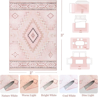 Yinhua Pink Rug 2x3 Non Slip, Western Washable Rug Low-Pile, Soft Moroccan Door Mat Indoor Entrance with Rubber Backing, Stain Resistant Aztec Small Rugs for Bathroom Kitchen Hallway