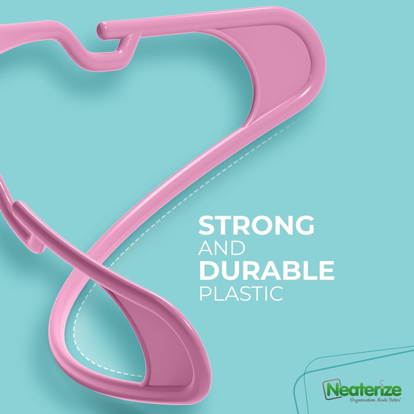 NEATERIZE Clothes Hangers Plastic 50 Pack for Adults - Plastic Hangers, The Perfect Coat Hanger and Space Saving Clothes Hangers for Closet, Percheros Ganchos para Colgar Ropa Hangars - Pink Hangers