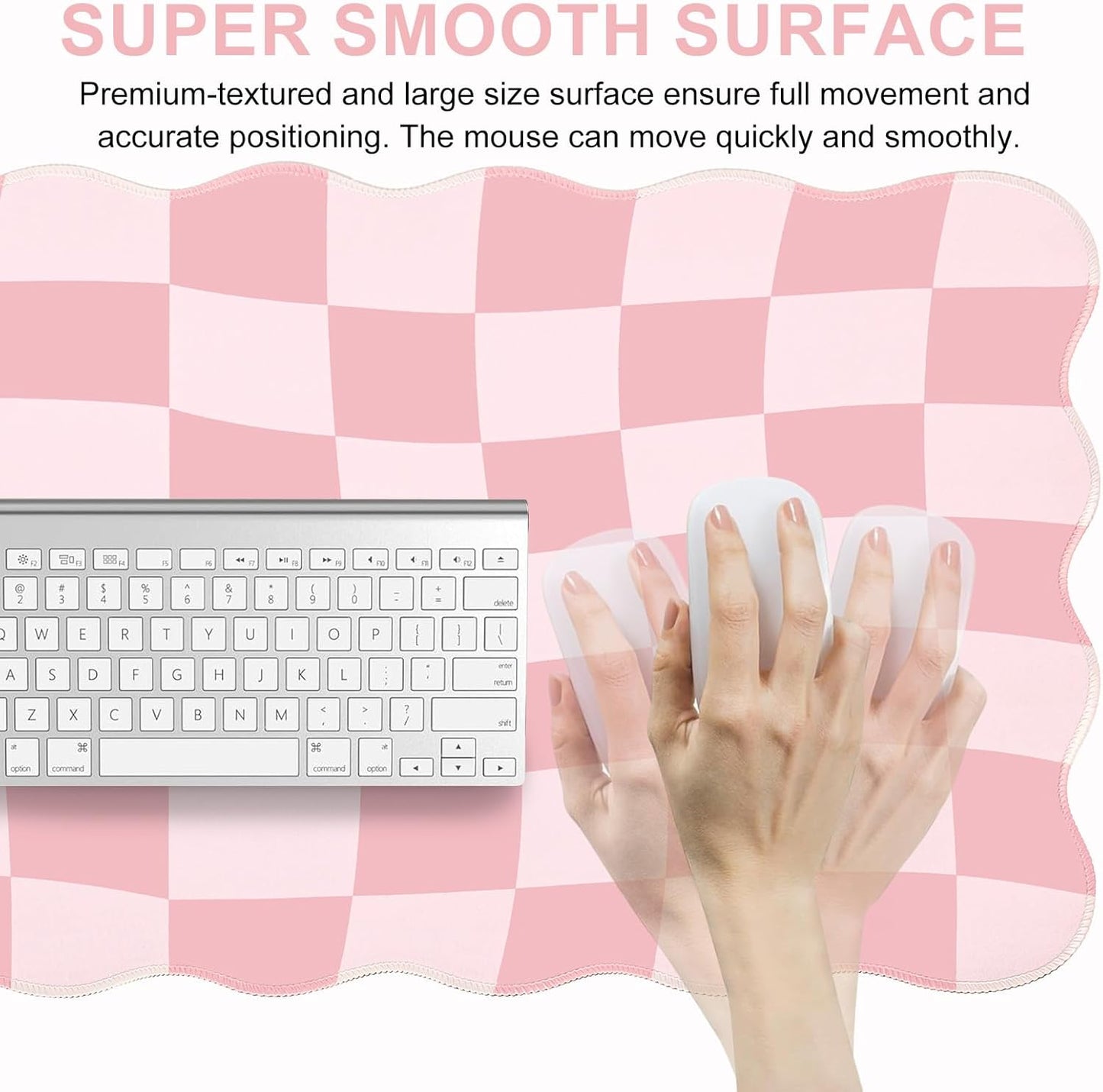 L-SPOUTTO Pink Mouse Pad,Geometric Desk Mat XXL Large Scalloped Gaming Mousepad,35.4x15.7in Non-Slip Rubber Base Keyboard Pad Waterproof Desktop Mat for Laptop Computer Game Home Office-Checkered