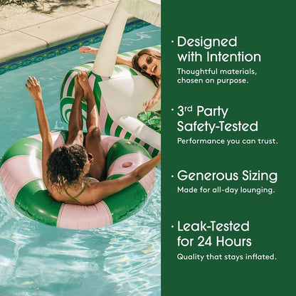 FUNBOY Giant Stripe Inflatable Pool Float with Cup Holder, 48" Adult Inner Tube Swim Ring Pool Lounger