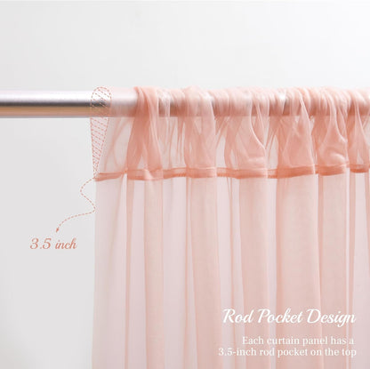 10x10ft Peach Tulle Backdrop Curtain with Lights String for Parites, Sheer Photo Backdrop Curtains for Wedding Baby Shower Birthday Party Photo Shoot Background Decorations