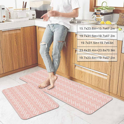 Peach Pink Checkered Kitchen Mat Set 2 Pieces Abstract White Geometric Argyle Stripe Non Slip Kitchen Rugs Washable Runner Rug Mats for Kitchen Sink Laundry Office (23.6" x 35.4"+23.6" x 70.9")