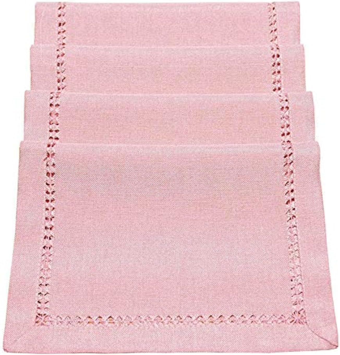 Grelucgo Handcrafted Solid Color Dining Table Placemats, Double-Hemstitched (Pink, 12 x 18 Placemats (Set of 4))