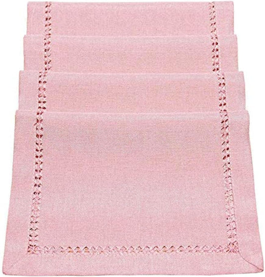 Grelucgo Handcrafted Solid Color Dining Table Placemats, Double-Hemstitched (Pink, 12 x 18 Placemats (Set of 4))