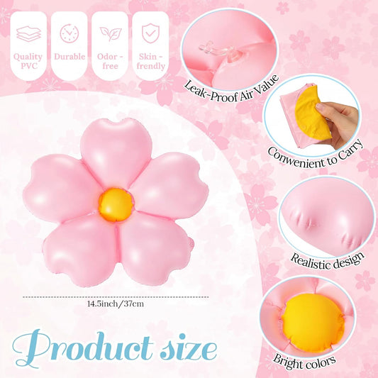 Inflatable Cherry Blossoms Pool Floats with Air Pump, 14.5 Inch Sakura Floral Blow up Flowers PVC Floaties for Wedding Birthday Shower Bachelor Party Pool Decoartions
