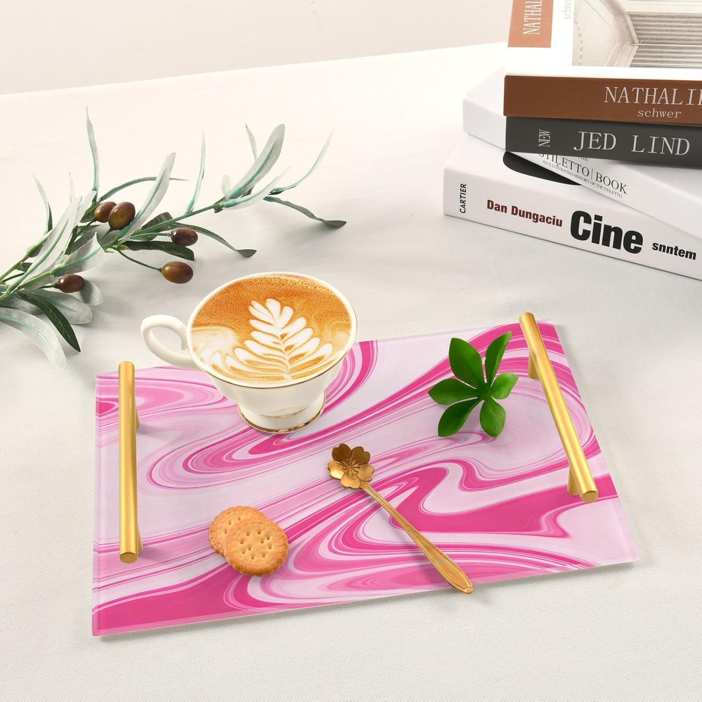 Peach Waves Decorative Farmhouse Tray with Handles Plastic Food Tray for Jewelry Perfume for Room Service bandeja de decoracion para sala