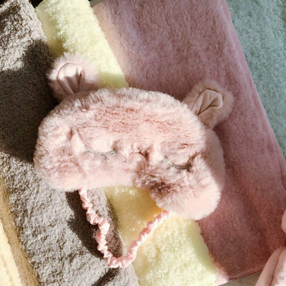 Shinywear Women Plush Rabbit Eye Mask Cute Sleeping Blindfold Eye Cover Fuzzy Bunny Ear Eyeshade for Travel Nap Night Sleeping blinder (Pink Rabbit)