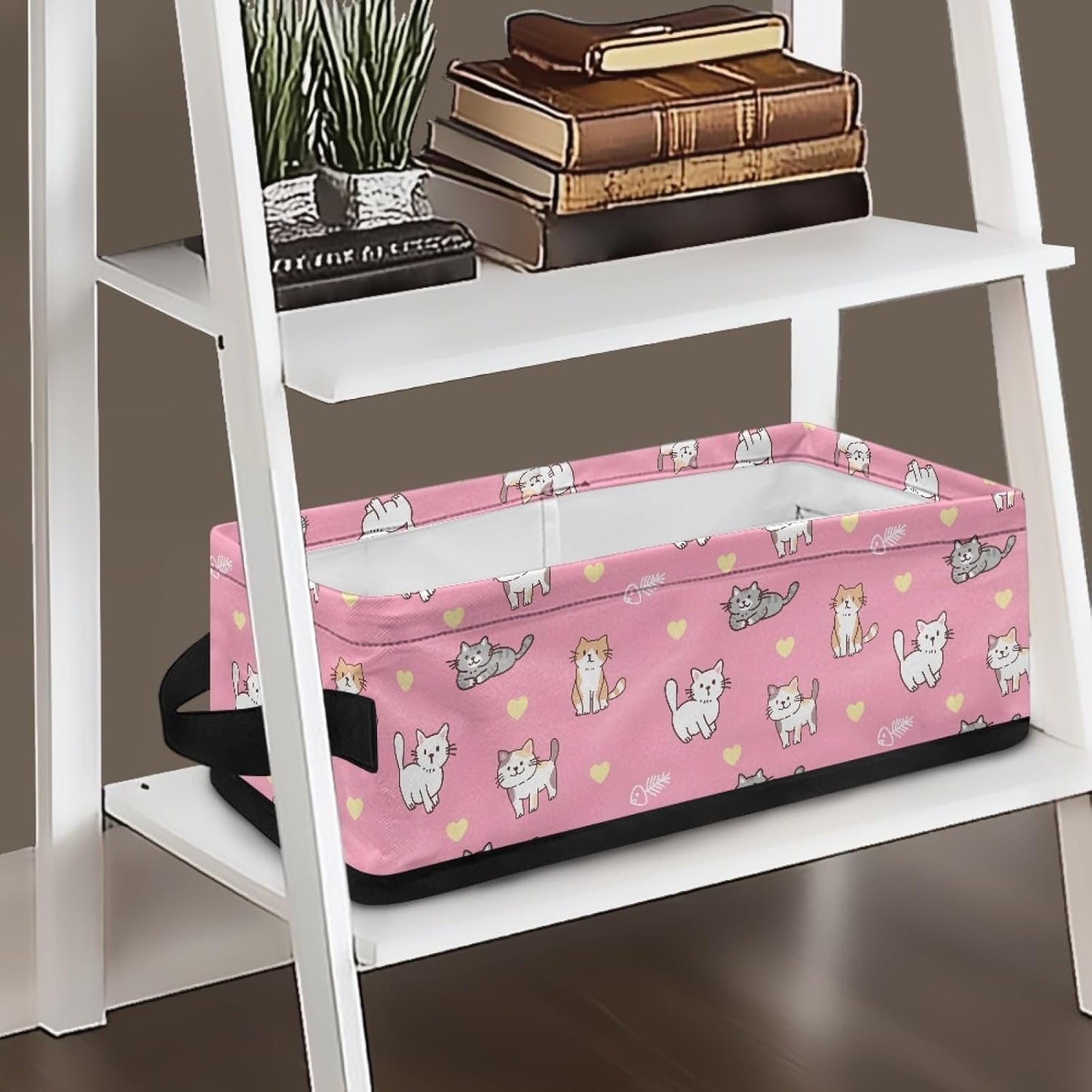 Cute Cat Toilet Paper Storage Basket for Shelf,Heart Toilet Paper Organizer for Bathroom Pink Toilet Paper Bin with Handle for Bedroom Toilet Paper Caddy for Living Room