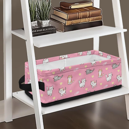 Cute Cat Toilet Paper Storage Basket for Shelf,Heart Toilet Paper Organizer for Bathroom Pink Toilet Paper Bin with Handle for Bedroom Toilet Paper Caddy for Living Room