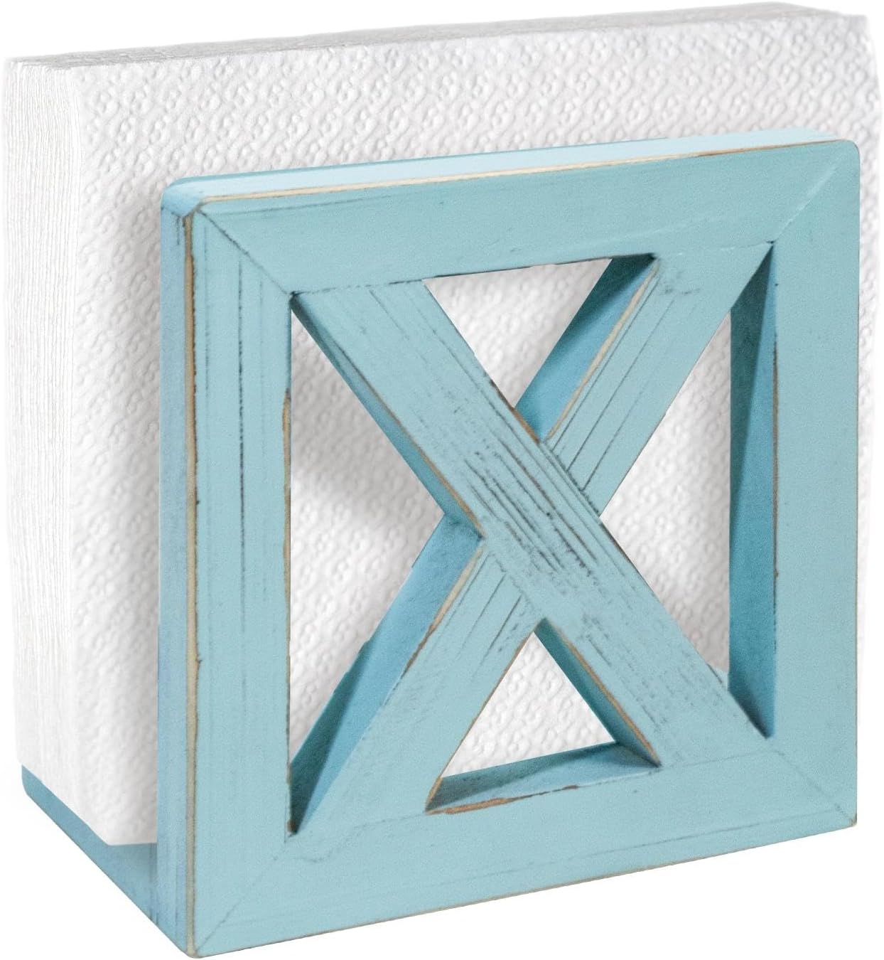 MAONAME Farmhouse Wooden Napkin Holder for Tables, Square Napkins Dispenser, Rustic Wood Guest Towel Holder Tray for Bathroom, Dinner Napkin Holders for Kitchen, Ocean Blue