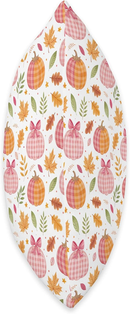 Pink Pumpkins, Fall Leaves, Plaid, Autumn Season Decoration Throw Pillow