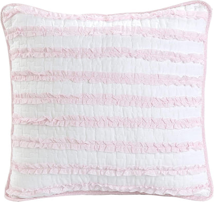 Pretty in Pink Girly Ruffle Star Stripped Soft Pink White Cotton Square Décor Throw Pillow by Cozy Line Home Fashions