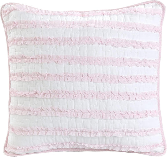 Pretty in Pink Girly Ruffle Star Stripped Soft Pink White Cotton Square Décor Throw Pillow by Cozy Line Home Fashions