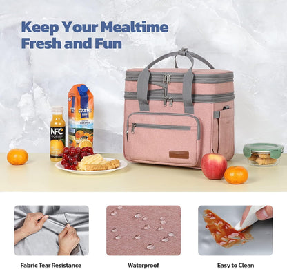 Maelstrom Lunch Box, 23L Insulated Lunch Bag, Expandable Double Deck Cooler Bag, Lightweight Leakproof Tote Bag With Side Tissue Pocket, Suit For Men and Women (E. Pink)