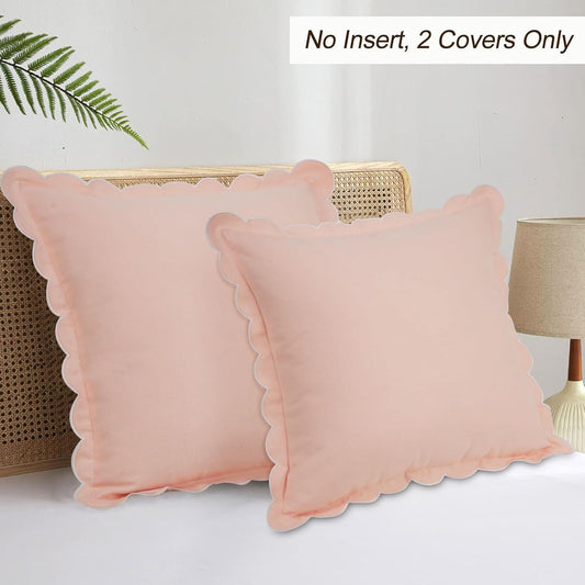 Merrycolor Pink Scalloped Throw Pillow Covers 18x18 Set of 2 Preppy Cute Throw Pillows Boho Pillow Cases Aesthetic Decorative Pillow Covers for Sofa Couch Living Room
