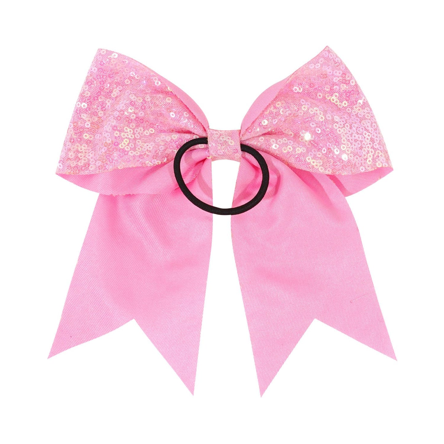12 Pcs Large Glitter Ponytail Holders - Big 8" Hair Bows and Elastic Hair Ties for Cheerleaders, Sports and Teens (Pink)