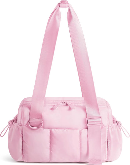 Uselike Small Gym Bag for Women, 7L Mini Duffle Bag for Travel, Lightweight Quilted Puffer Bag for Daily, Cute Shoulder Bag for Dance with Wet Pocket (Pink)