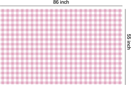 Light Pink Gingham Party Tablecloth Decorations, 3 Pack Pink Checkered Disposable Plaid Party Supplies Tablecover, for Birthday Baby Shower Bridal Wedding, 55in x 86in