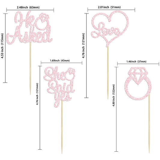 Gyufise 24 Pack He Asked She Said Yes Cupcake Toppers Light Pink Glitter Heart Ring Cupcake Picks Wedding Engagement Bridal Shower Party Cake Decorations Supplies