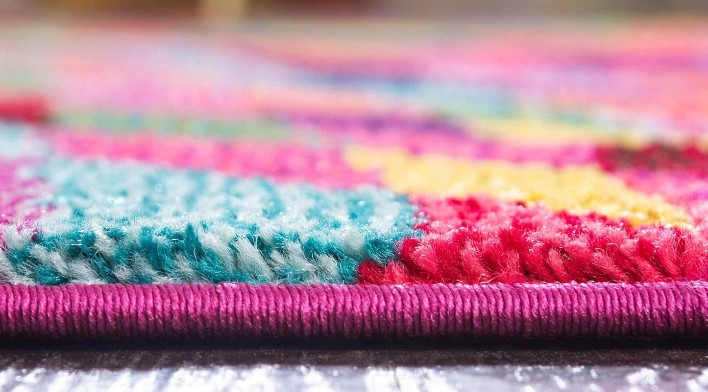 Unique Loom Estrella Collection Geometric, Abstract, Colorful, Modern, Eclectic Area Rug (5' 0 x 8' 0 Rectangular, Multi/Pink)
