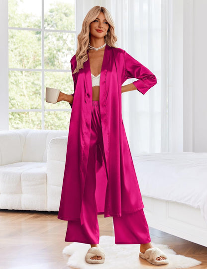 Ekouaer Silk Robes for Women Long Satin Bride Bridesmaid Wedding Party Robes Lightweight Sexy Sleepwear with Pockets