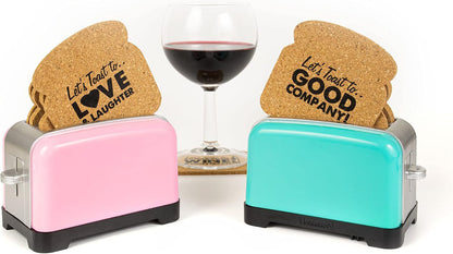 Toaster Coaster, Set of 6 Cork Coasters Round and Surface Protector for Drink, Coffee, Tea, Beer, Wine at Home or Bar, Novelty Gift Idea (Pink)