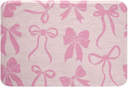 Feelyou Bow Bathroom Rugs Cute Bowknot Bath Mats Pink Peach Bathroom Accessories Floor Doormats 16"x24" Soft Microfiber