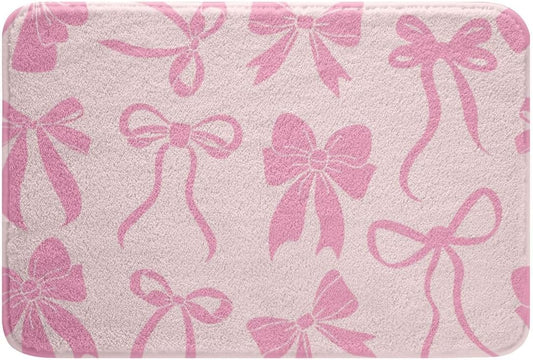 Feelyou Bow Bathroom Rugs Cute Bowknot Bath Mats Pink Peach Bathroom Accessories Floor Doormats 16"x24" Soft Microfiber