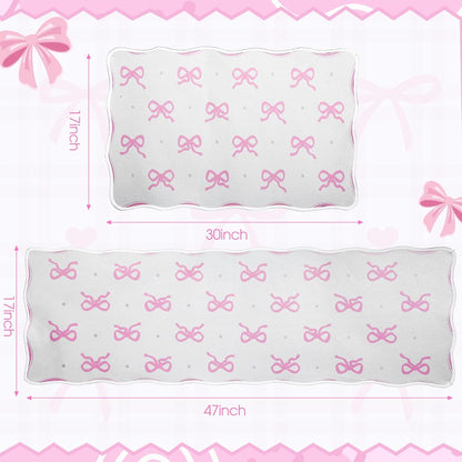 Tinideya 2 Pcs Scalloped Pink Bow Kitchen Rug and Mat, Non Slip Washable Coquette Mat, Anti Fatigue Bowknot Carpet for Kitchen Sink Laundry Nursery Bedroom Playroom Housewarming, 47" x 17, 30" x 17"