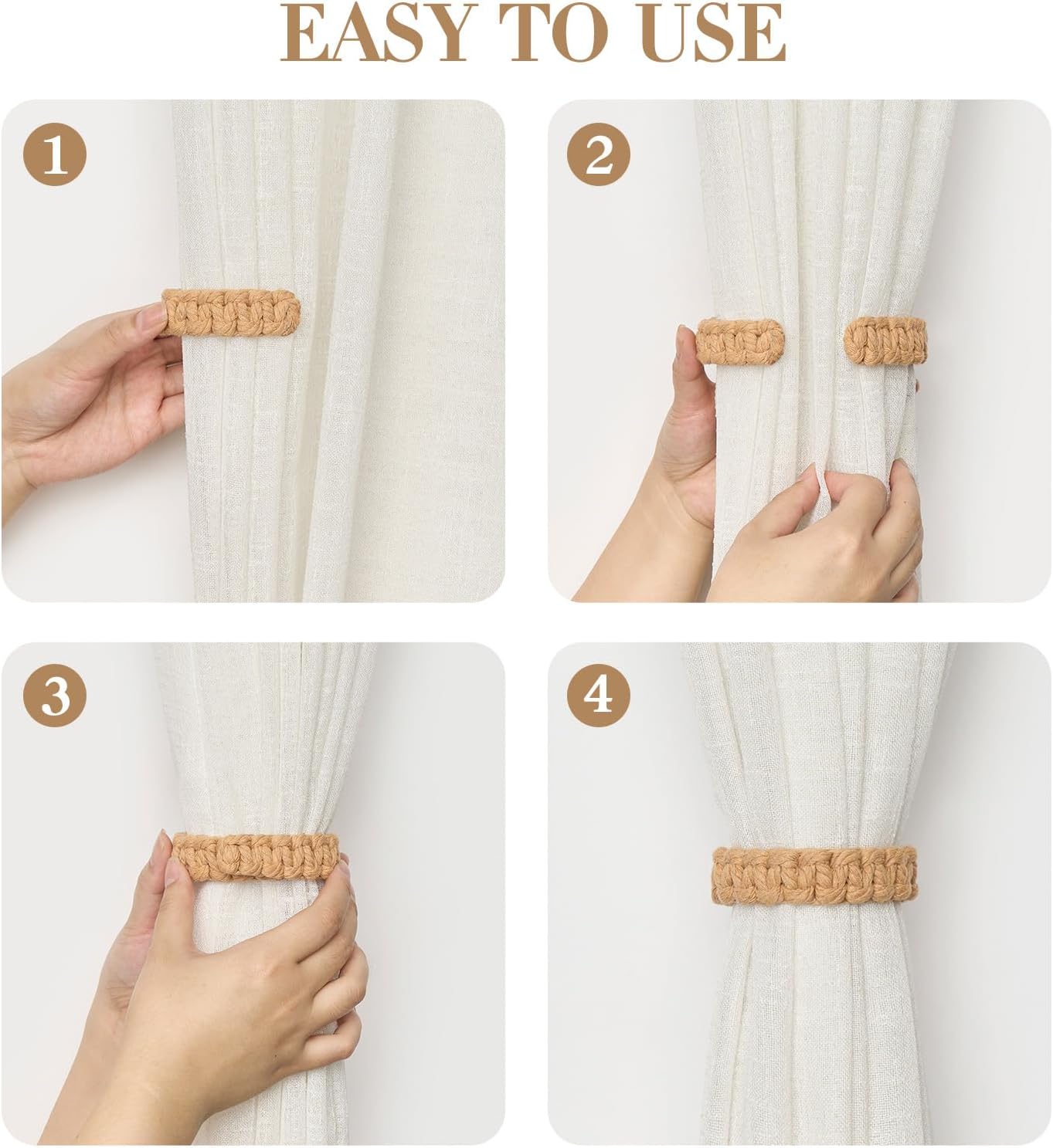 NICEEC 2 Pack Natural Cotton Rope Curtain Tiebacks Farmhouse Rustic Style Decorative Drape Tie Backs Handmade Braided Curtain Holdbacks for Home & Office Sheer/Light Weight Drapery (C-Pink-S)