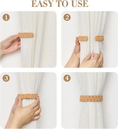 NICEEC 2 Pack Natural Cotton Rope Curtain Tiebacks Farmhouse Rustic Style Decorative Drape Tie Backs Handmade Braided Curtain Holdbacks for Home & Office Sheer/Light Weight Drapery (C-Pink-S)