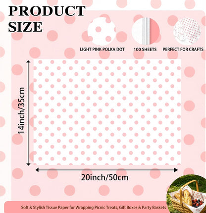 MUNILAIL 100 Sheets Light Pink Polka Dot Tissue Paper 14 x 20 Inches Pink and White Tissue Paper Dot Printed Gift Wrapping Paper for Birthday Wedding Baby Shower Gift Packing DIY Crafts