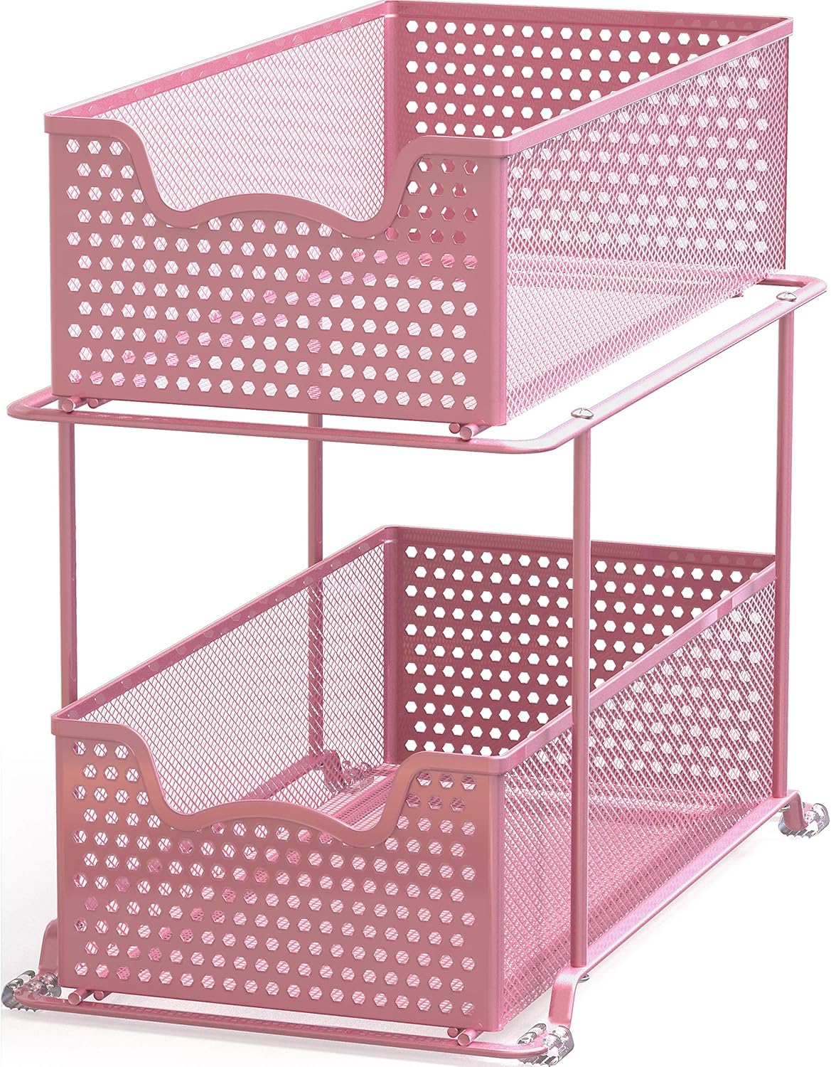 2 Tier Sliding Cabinet Basket Organizer Drawer, Pink