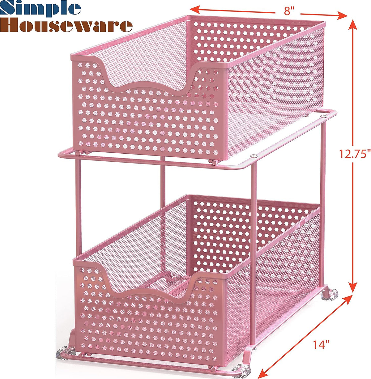 2 Tier Sliding Cabinet Basket Organizer Drawer, Pink