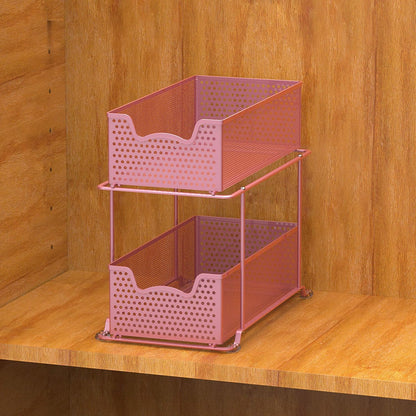 2 Tier Sliding Cabinet Basket Organizer Drawer, Pink